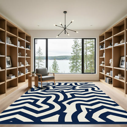 Navy Cream Maze Lines Rug