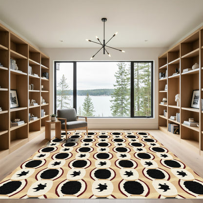 Abstract Beige Ovals Black Figures Rug
