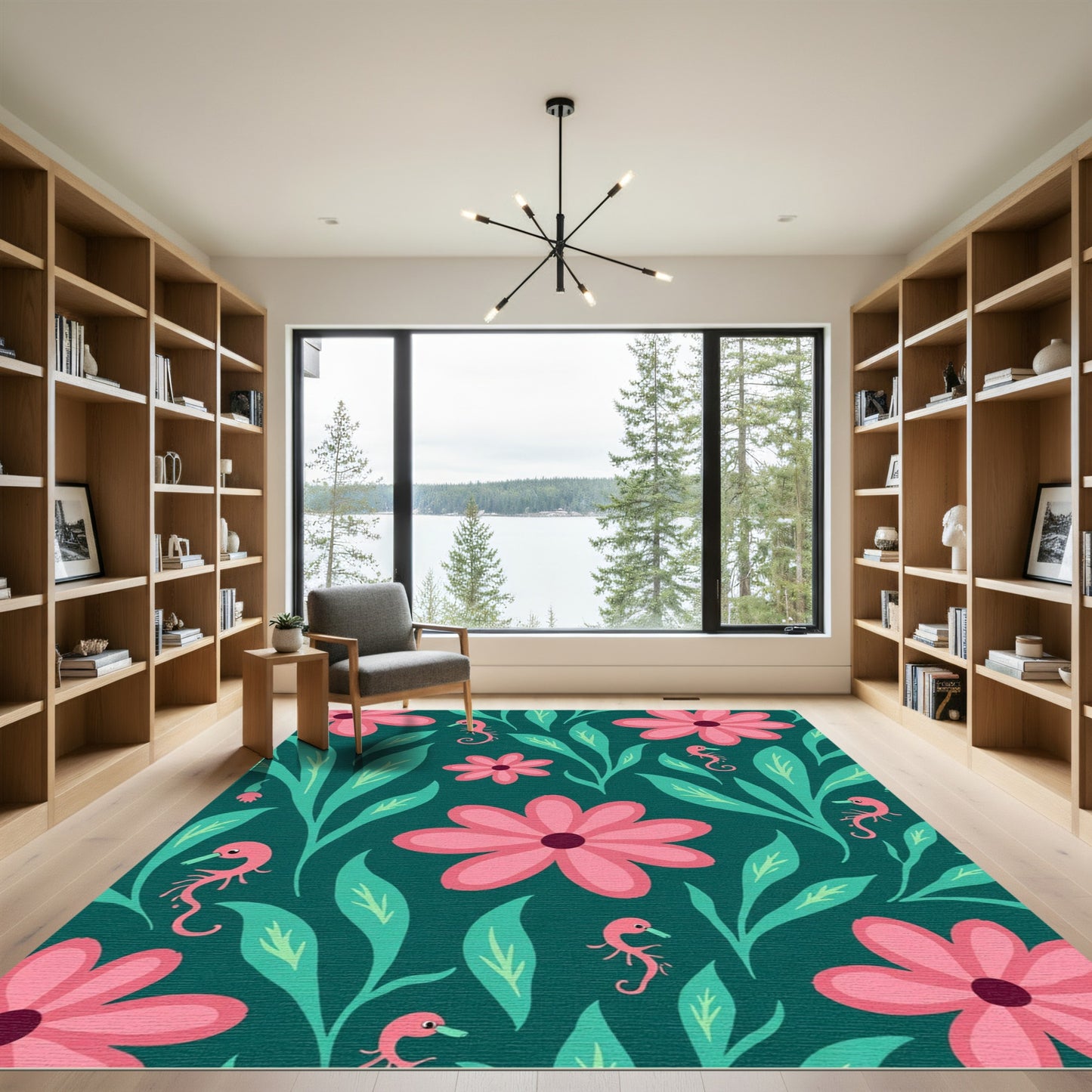Pink Seahorse Floral Charm Rug