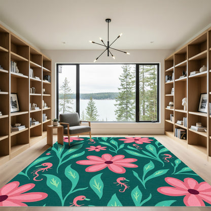 Pink Seahorse Floral Charm Rug