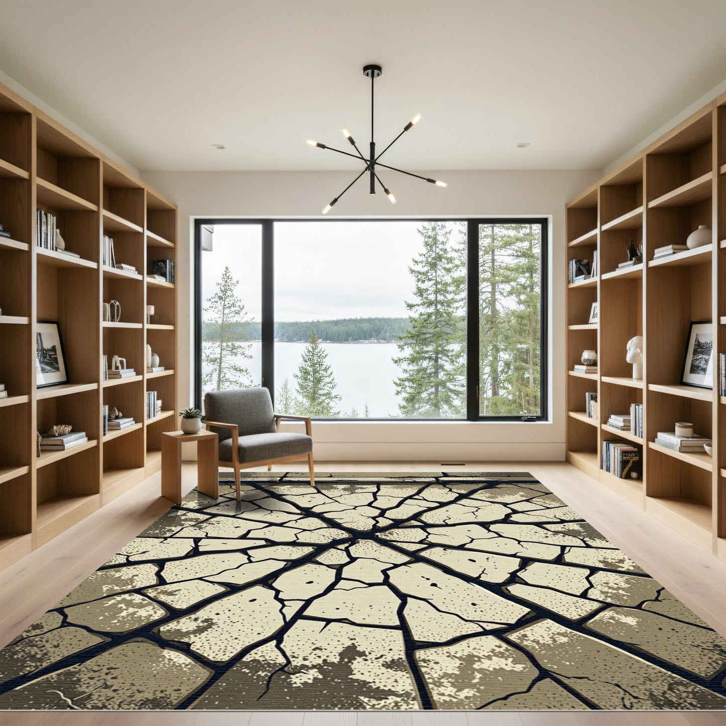 Cracked Stone Fragment Radial Rug