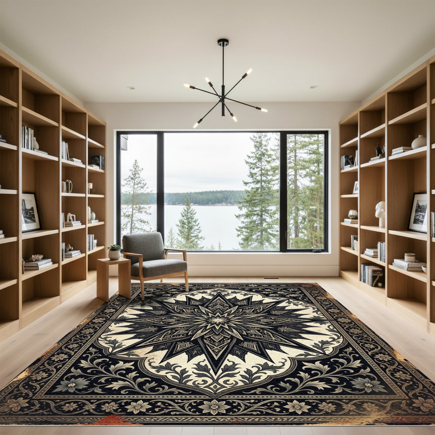Monochromatic Gothic Starburst Ornate Medallion Rug