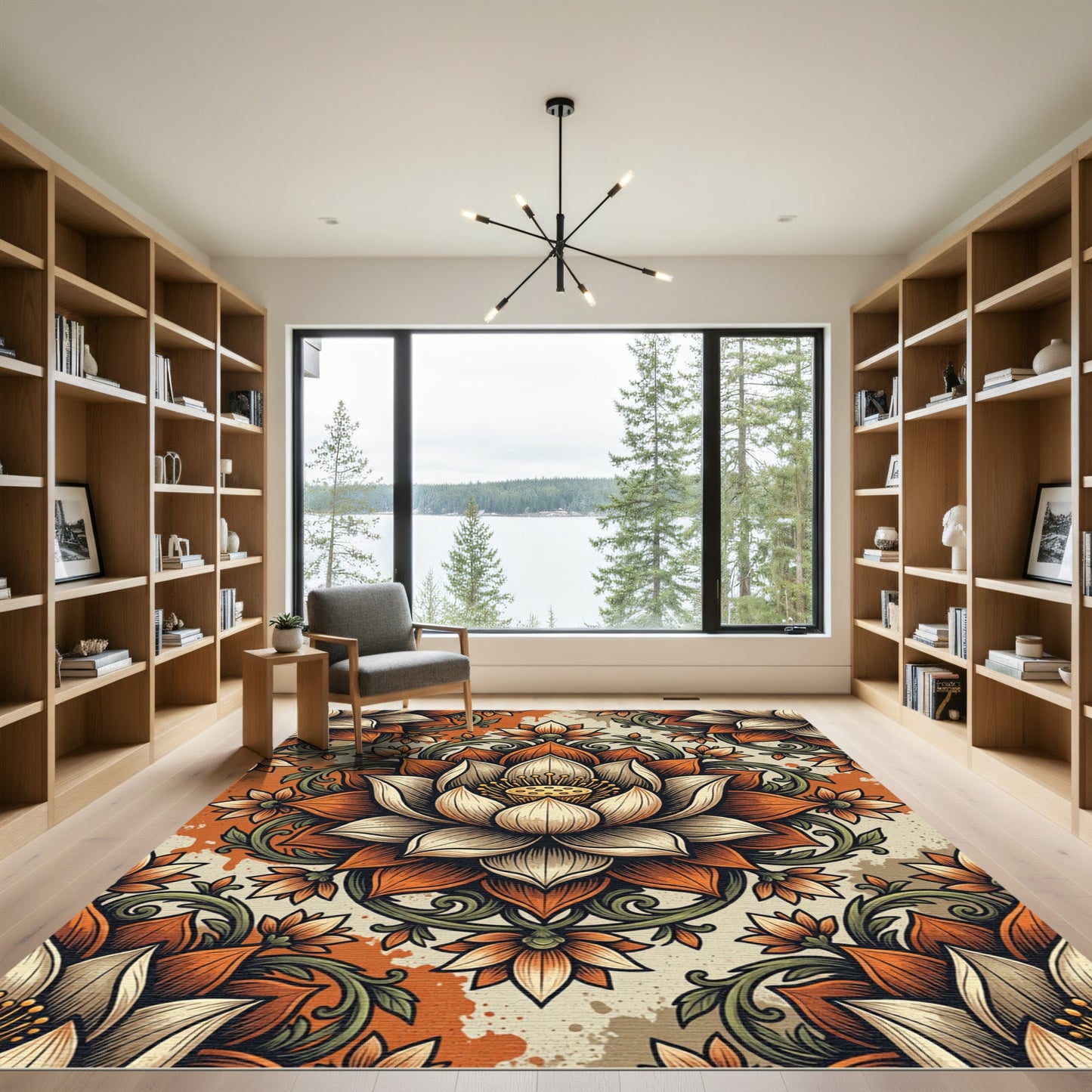 Terracotta Lotus Floral Symmetry Medallion Rug