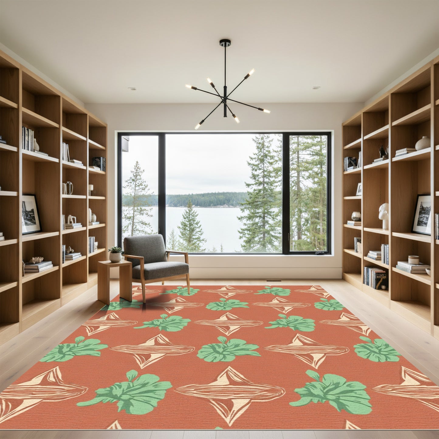 Terracotta Mint Floral Diamond Repeat Rug