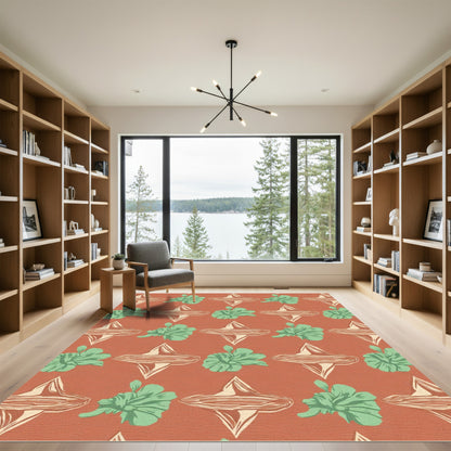 Terracotta Mint Floral Diamond Repeat Rug