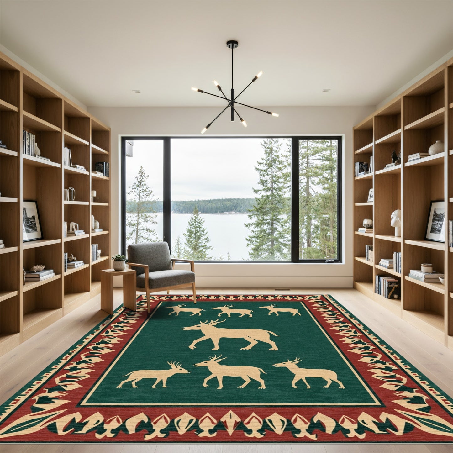 Deep Forest Green Deer Herd Rug