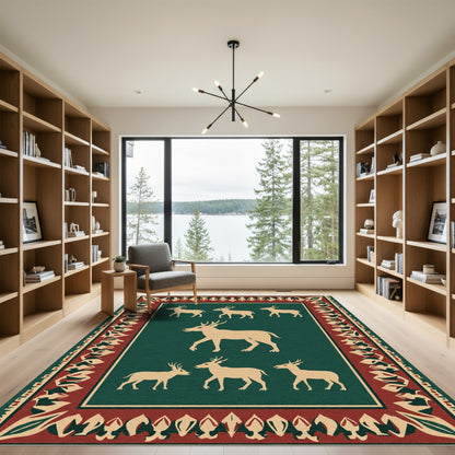 Deep Forest Green Deer Herd Rug