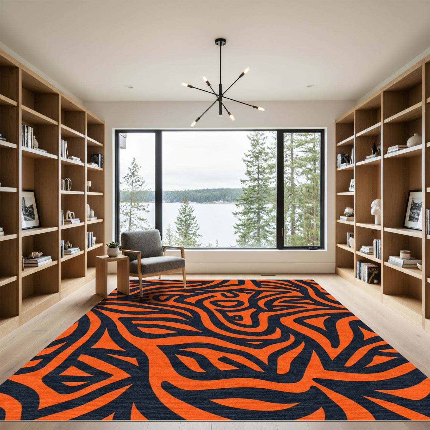 Bold Orange Abstract Swirl Rug