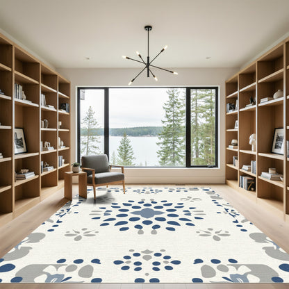 Navy Blue Gray Medallion Blossom Rug