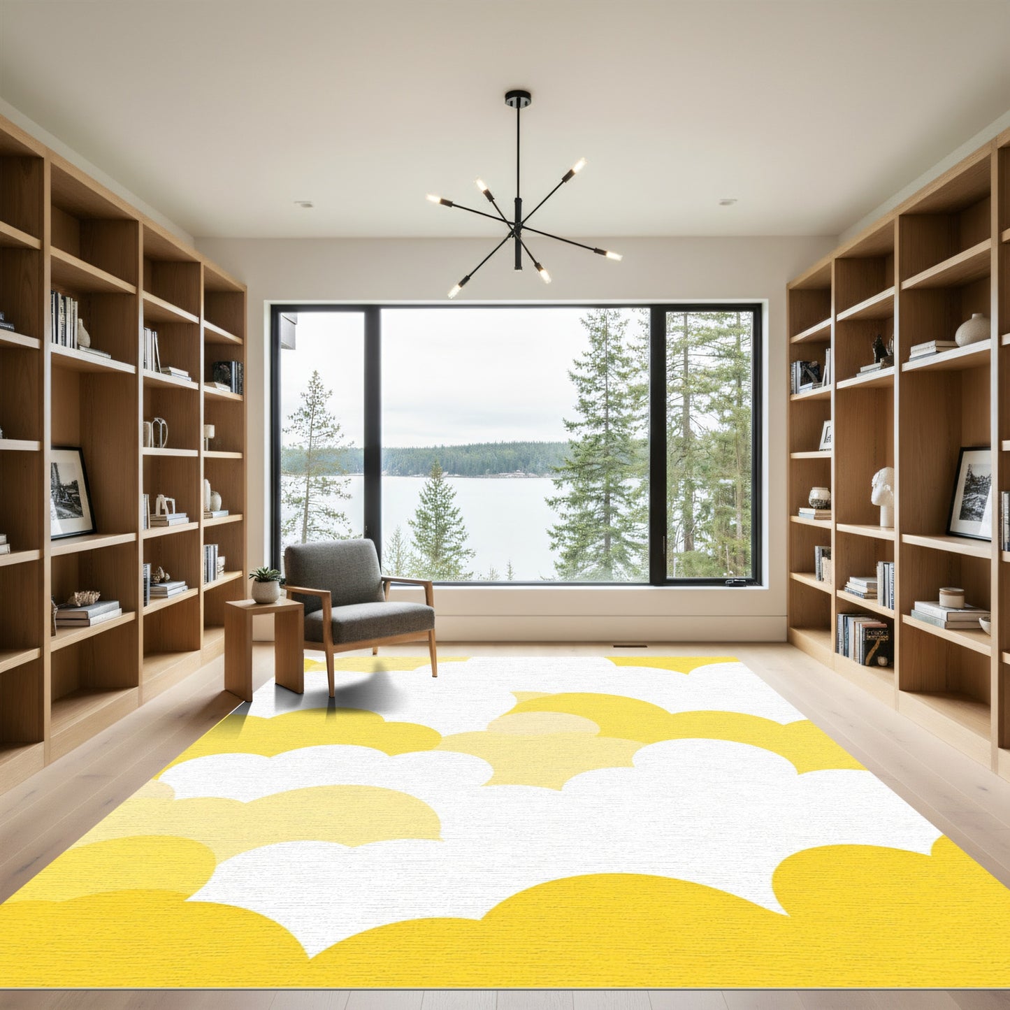 Whimsical Yellow Cloudscape Composition Rug