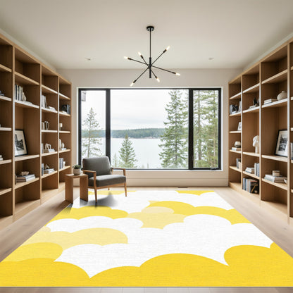 Whimsical Yellow Cloudscape Composition Rug
