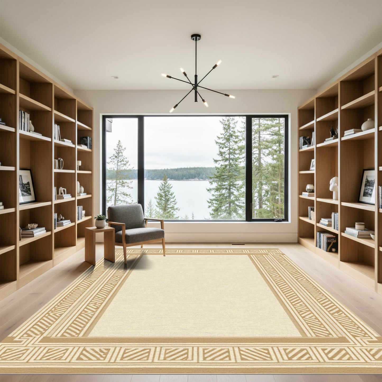 Golden Geometric Border Frame Rug