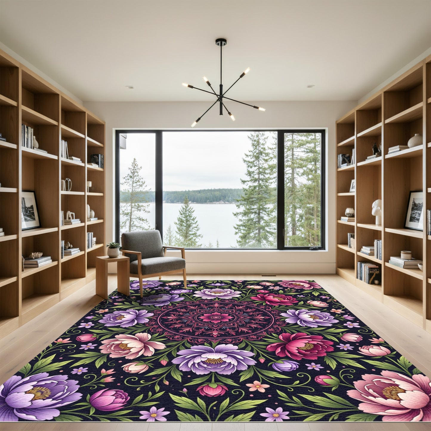 Ornate Floral Mandala Dark Peony Rug