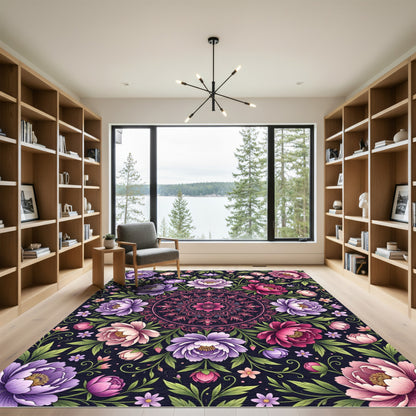 Ornate Floral Mandala Dark Peony Rug