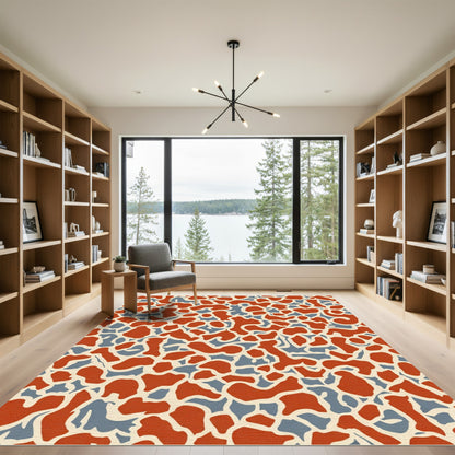 Terracotta Gray Abstract Organic Shapes Rug