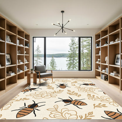 Golden Bee Floral Garden Rug