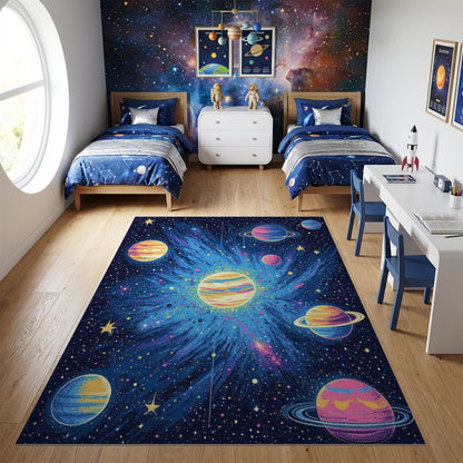 Cosmic Nebula Vibrant Planets Stars Rug