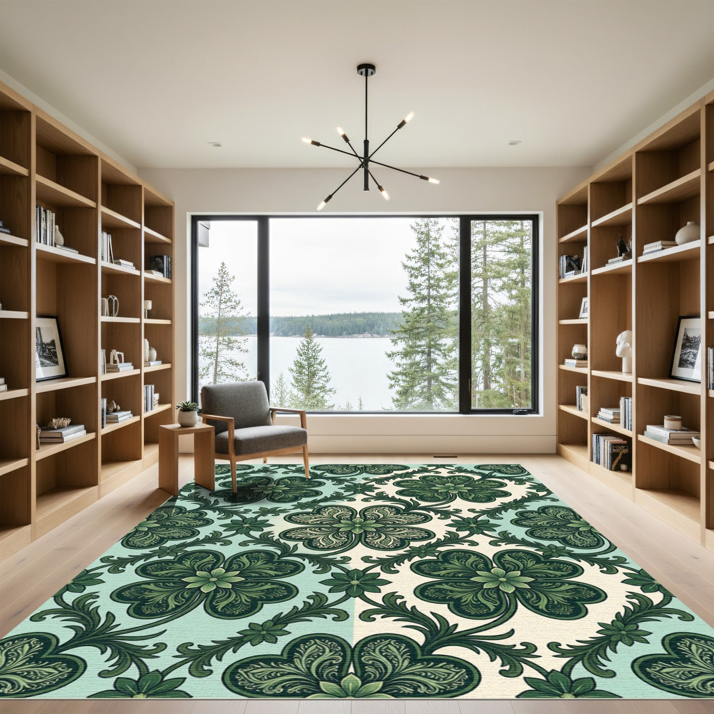 Emerald Green Clover Foliage Arrangement Rug