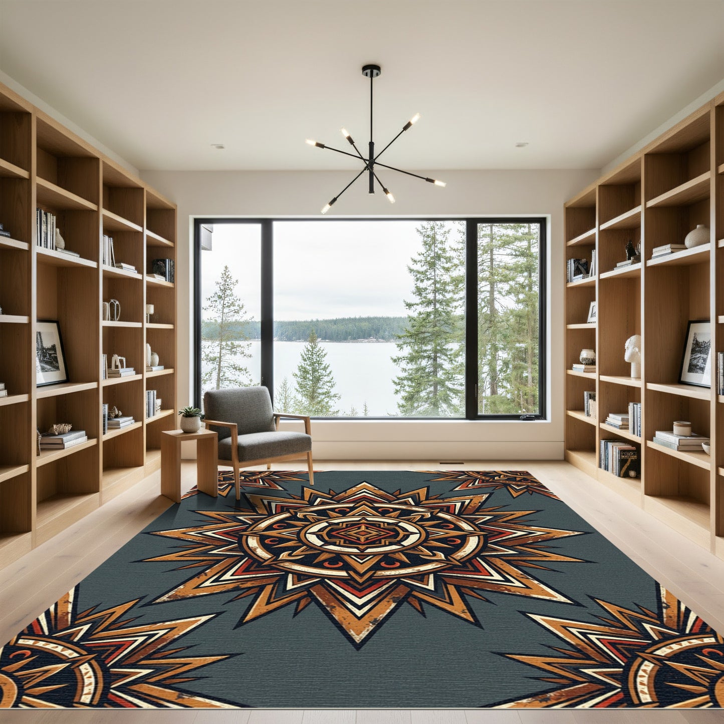 Earthy Sunburst Geometric Medallion Rug