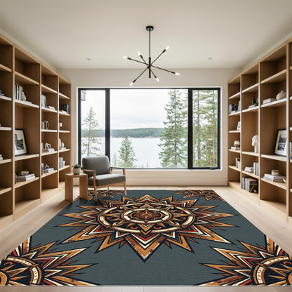 Earthy Sunburst Geometric Medallion Rug