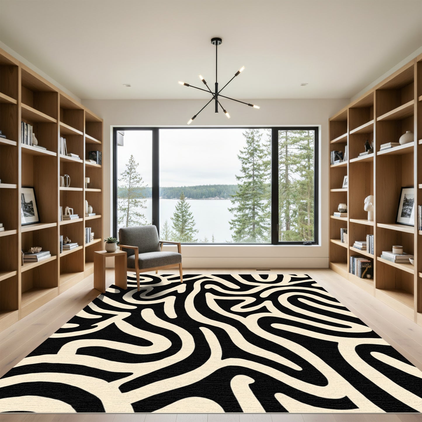 Cream Abstract Organic Lines Rug