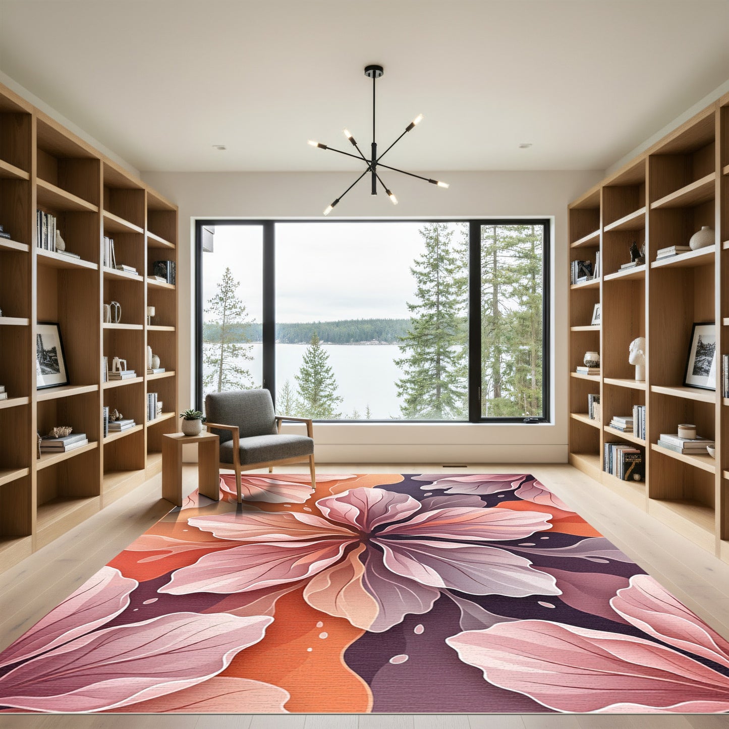 Blush Pink Abstract Layered Floral Art Rug