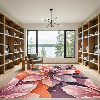 Blush Pink Abstract Layered Floral Art Rug