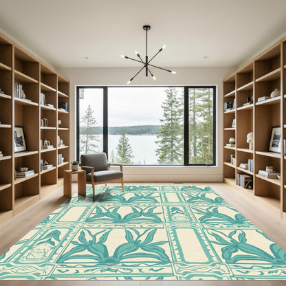 Turquoise Garden Lattice Tile Rug