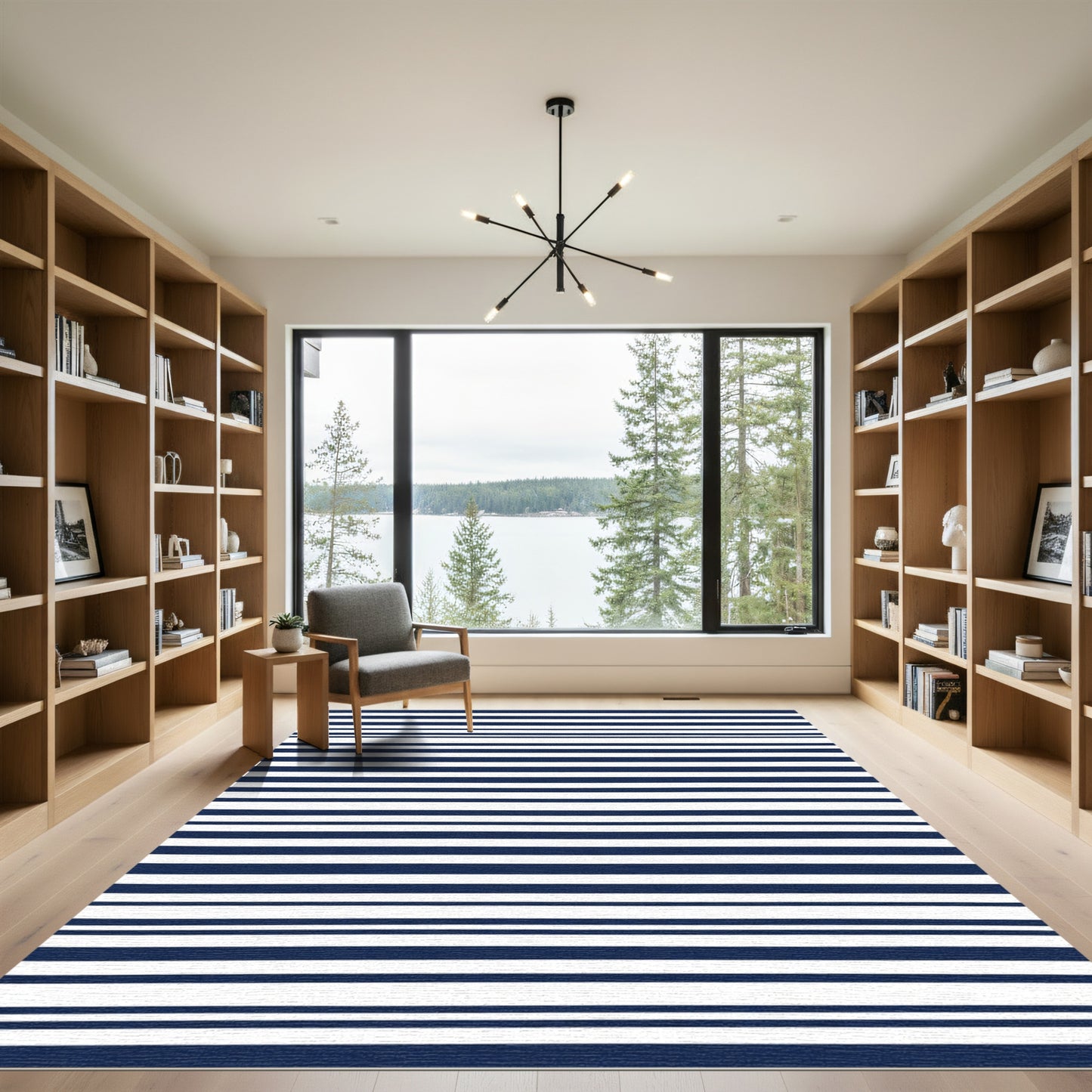 Navy White Uneven Stripe Rug