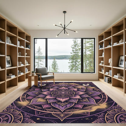 Purple Lotus Mandala with Twin Doves Rug