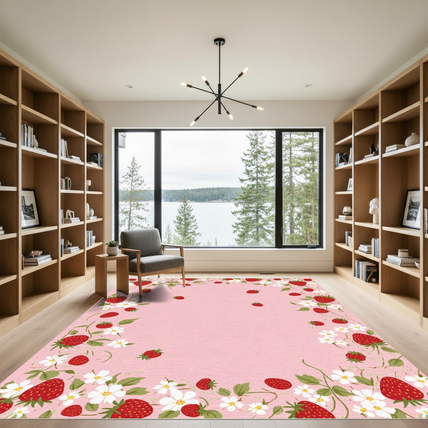 Sweet Strawberry Blossom Border Rug