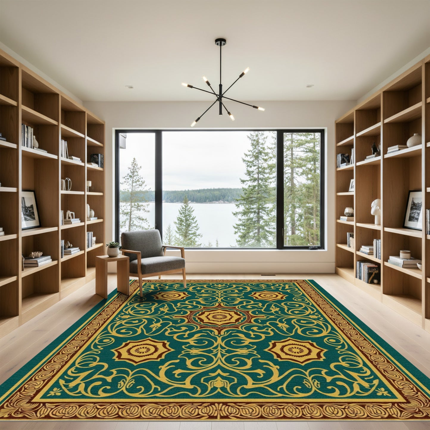 Deep Teal Gold Floral Medallion Rug