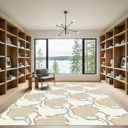 Abstract Tan Blue Swirls Rug