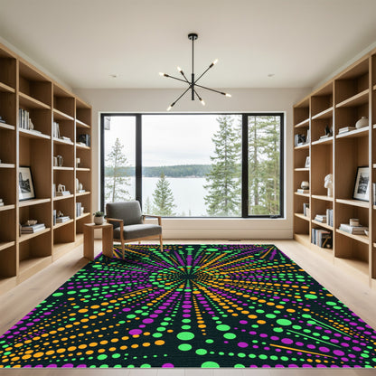 Vibrant Neon Dot Burst Geometric Rug