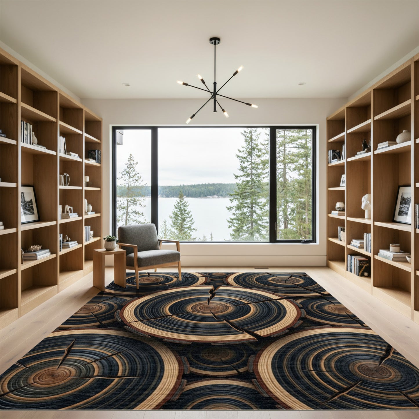 Natural Wood Slice Ringed Composition Rug