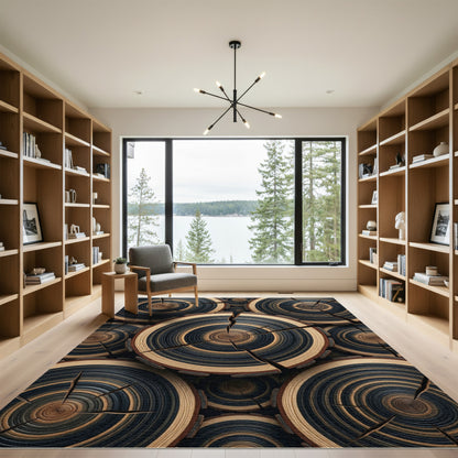 Natural Wood Slice Ringed Composition Rug