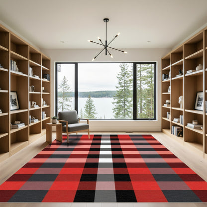 Red Black Gray White Plaid Check Rug