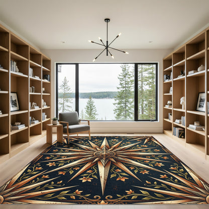 Gilded Celestial Floral Star Medallion Rug