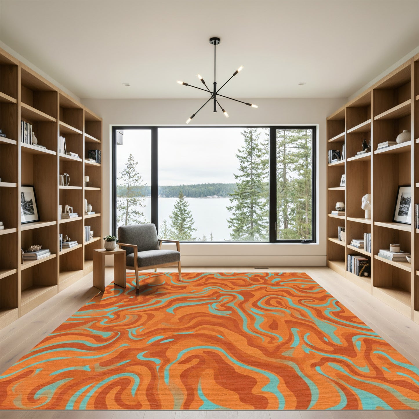 Orange Aqua Swirl Marbled Rug