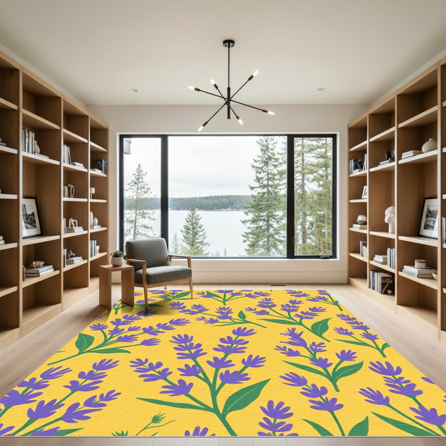 Purple Lavender Branches Yellow Background Rug
