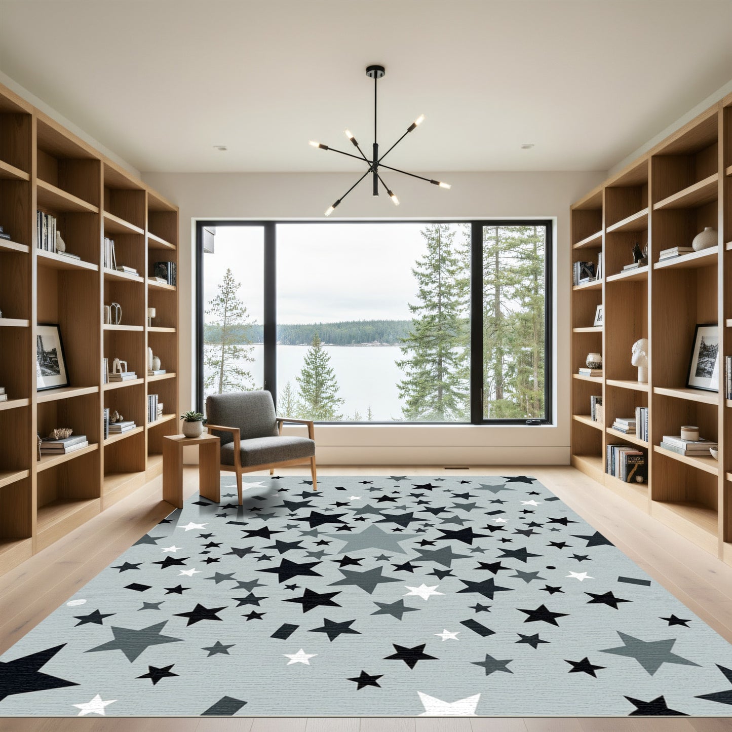 Gray Star Shower Pattern Rug