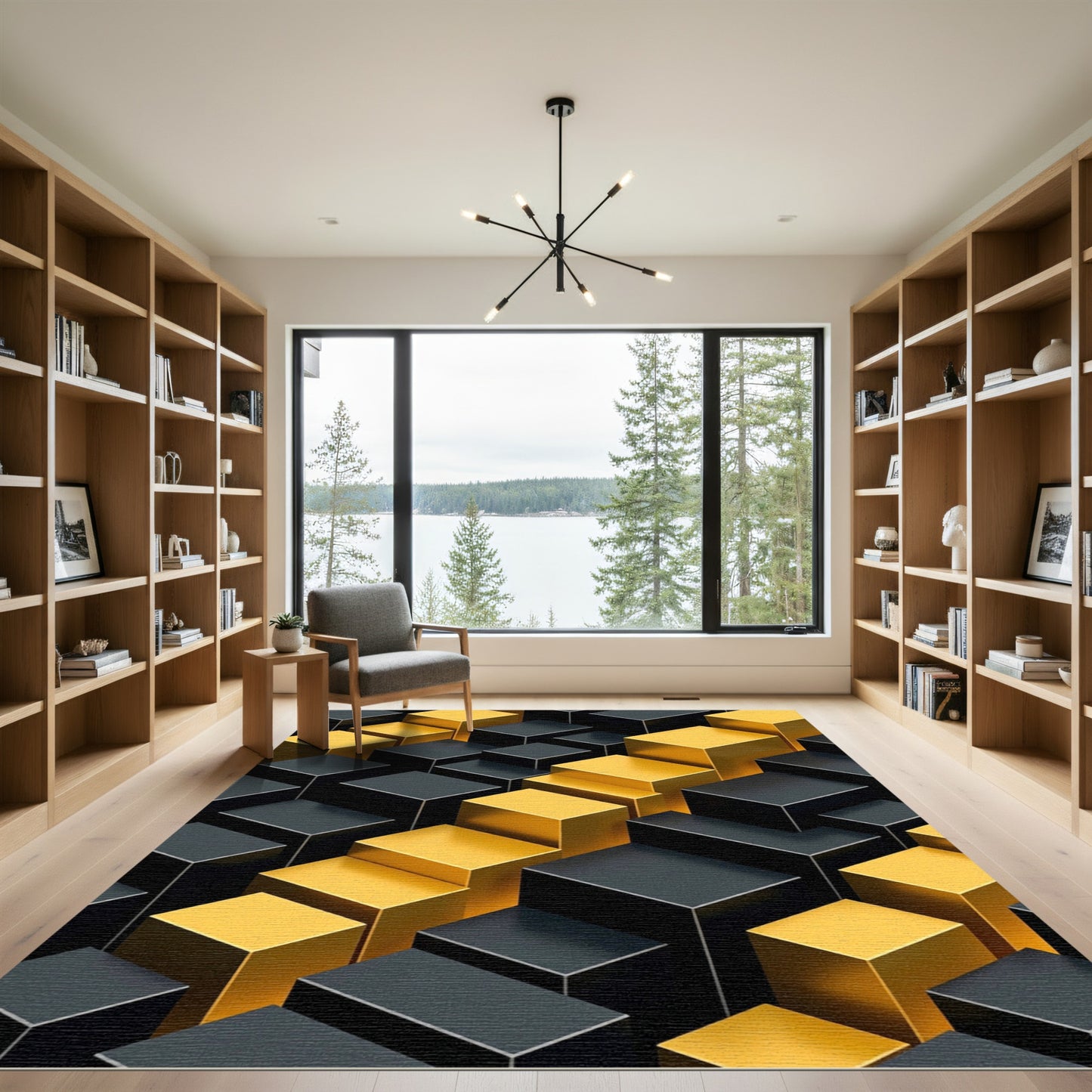 Golden Yellow Black Cube Ascend Rug