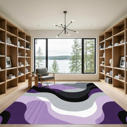 Abstract Purple Gray Wave Overlay Rug