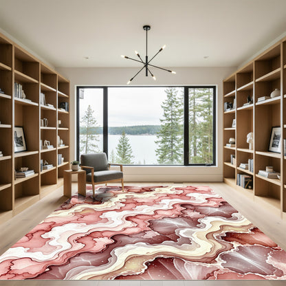 Blush Pink Abstract Agate Wave Rug