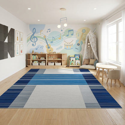 Modern Navy Gray Striped Geometric Rug