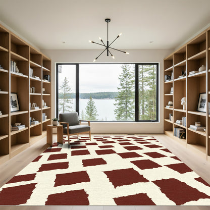 Minimalist Red Ochre Square Grid Rug