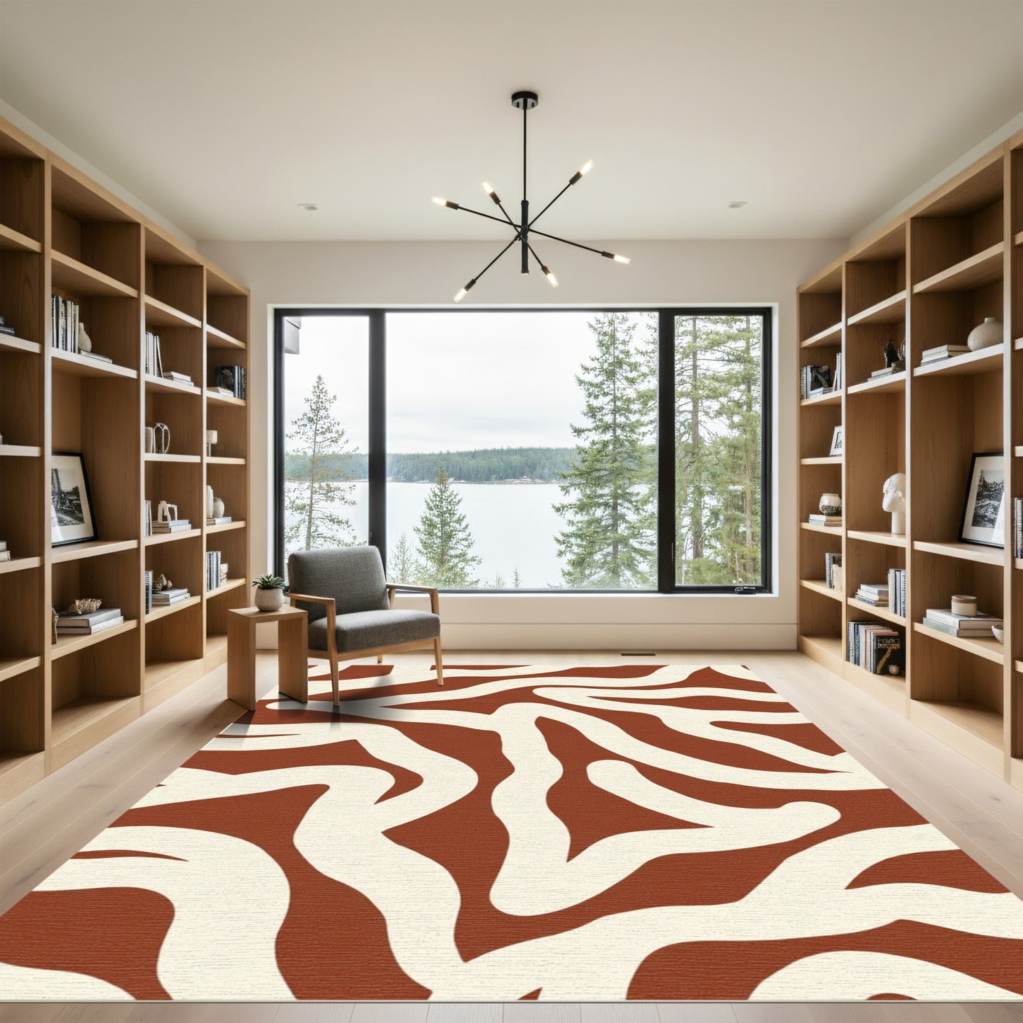 Terracotta Cream Abstract Organic Swirls Rug