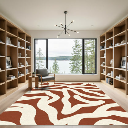 Terracotta Cream Abstract Organic Swirls Rug