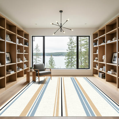 Brave Beige Blue Stripe Composition Rug