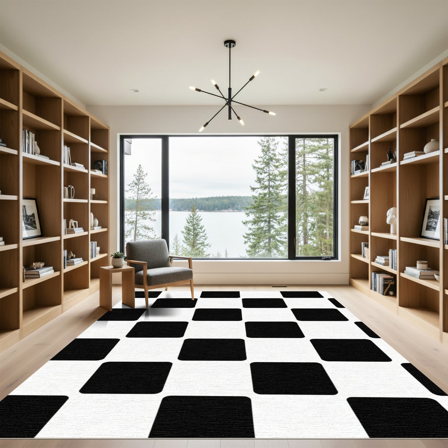 Monochromatic Checkerboard Square Composition Rug